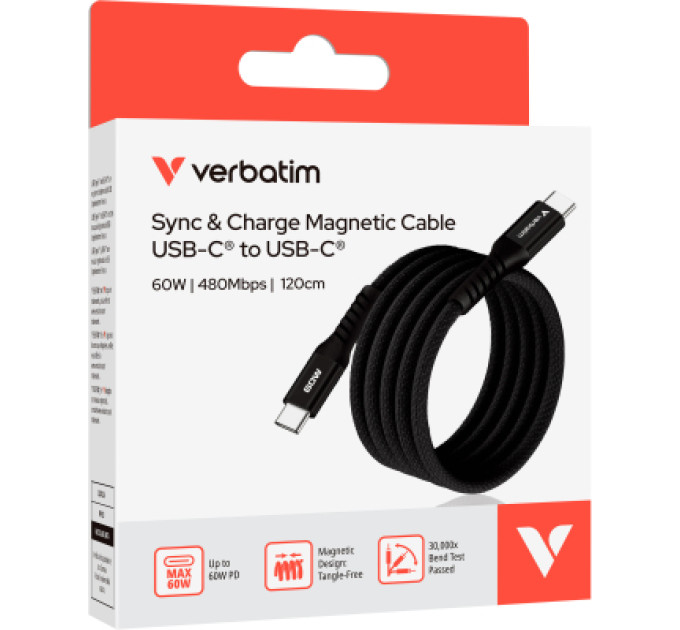 Verbatim Дата кабель USB-C to USB-C 1.2m Magnetic 60W black Verbatim (31859)