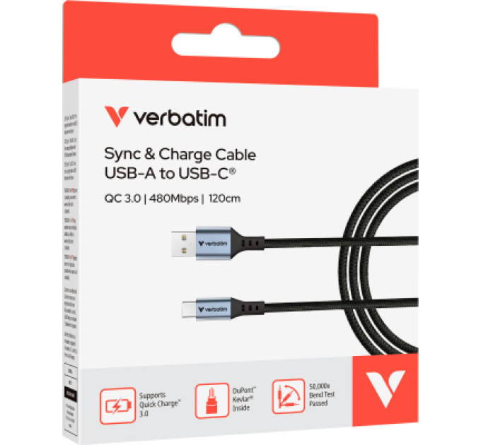Verbatim Дата кабель USB 2.0 AM to USB-C 1.2m black Verbatim (31843)