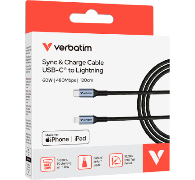 Verbatim Дата кабель USB-C to Lightning 1.2m black Verbatim (31844)