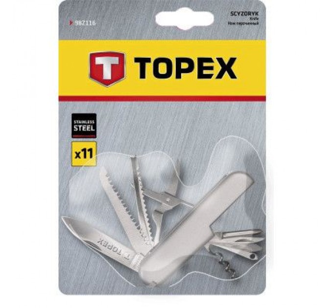 Мультитул Topex перочинний, 11 функцiй, нержавiюча сталь (98Z116)
