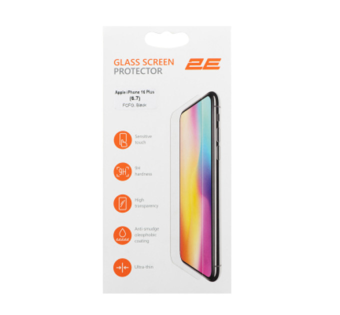 2E Скло захисне 2E Apple iPhone 16 Plus(6.7) 2.5D FCFG black (2E-IP-16PL-6.7-SMFCFG-BB)