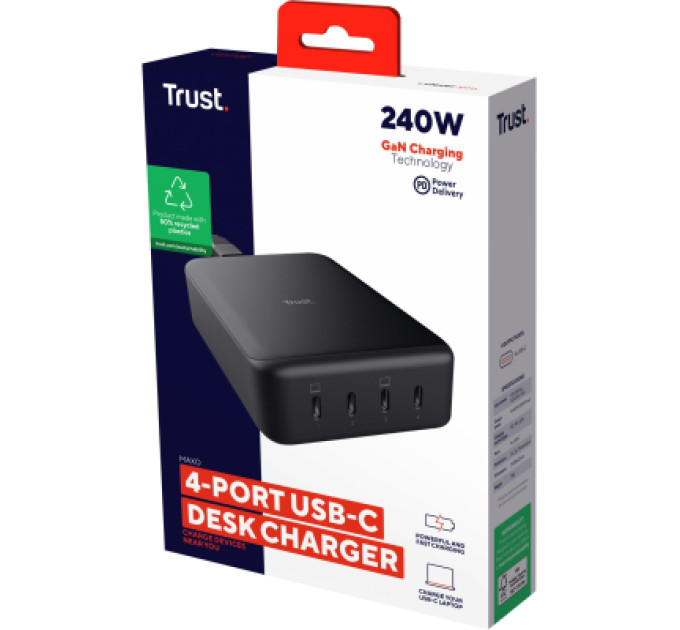 Trust Зарядний пристрій Trust Maxo 4xUSB-C PD240W GaN Black (25413_TRUST)