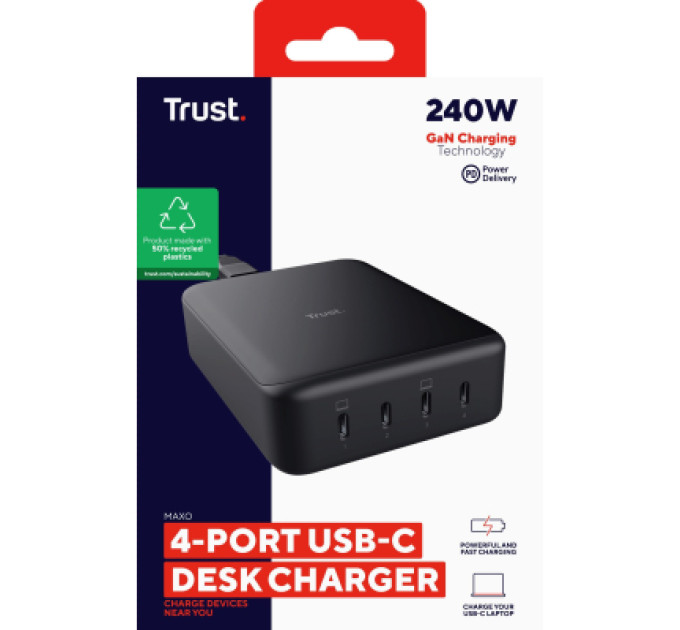 Trust Зарядний пристрій Trust Maxo 4xUSB-C PD240W GaN Black (25413_TRUST)