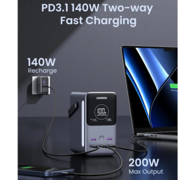 Ugreen Батарея універсальна Ugreen 48000mAh 300W PD/3.1, зарядка 140W, Led лампа (25286)