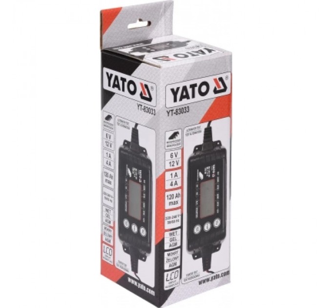 Зарядний пристрій для автомобільного акумулятора Yato YT-83033