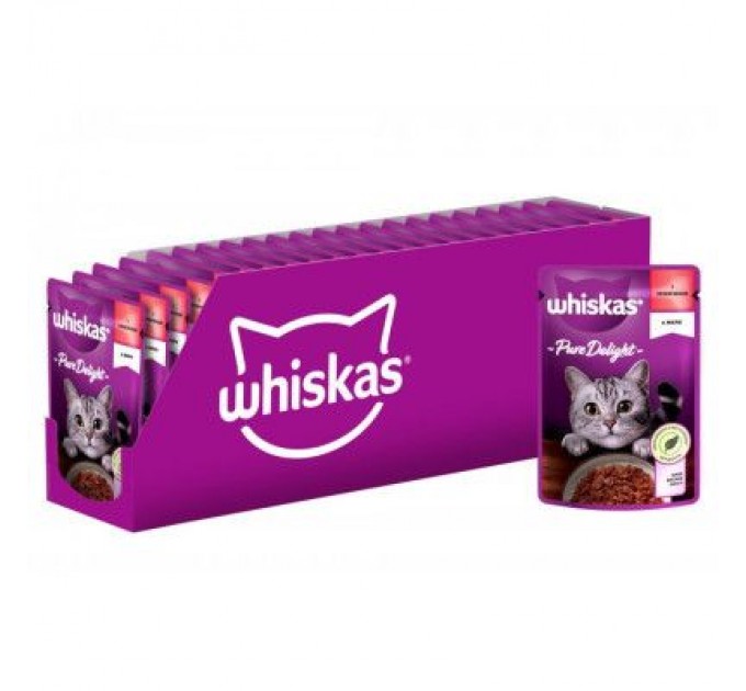 Вологий корм для кішок Whiskas Pure Delight з яловичиною в желе 85 г (5900951263194)