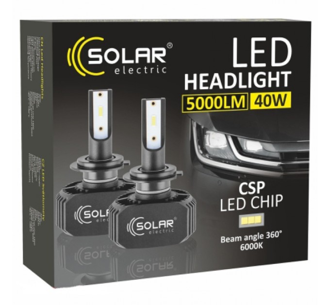 Автолампа SOLAR H7 LED 12/24V 40W 5000Lm 6000K, CSP1860 (8207)