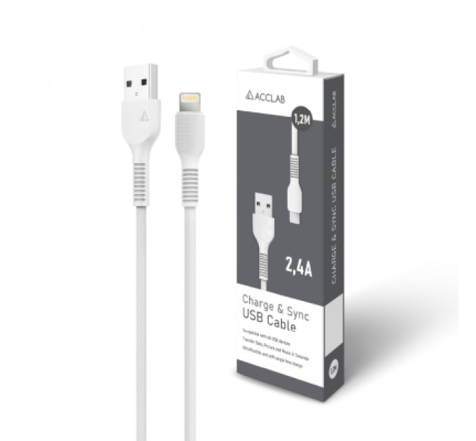 Дата кабель USB 2.0 AM to Lightning 1.2m AL-CBCOLOR-L1WT White ACCLAB (1283126518225)