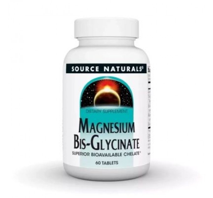 Мінерали Source Naturals Магній Бісгліцинат, Magnesium Bis-Glycinate, 60 таблеток (SN2131)