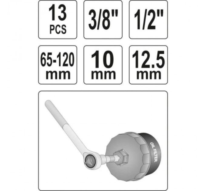 Автомобільний зйомник Yato масляних фільтрів 3/8"-1/2" 13шт (YT-0594)