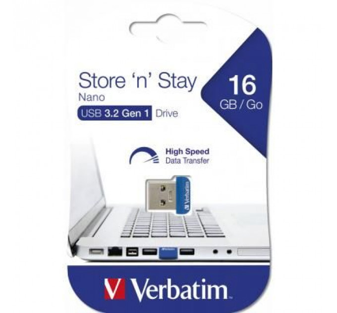 USB флеш накопичувач Verbatim 16GB Store 'n' Stay NANO Blue USB 3.0 (98709)