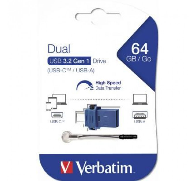 USB флеш накопичувач Verbatim 64GB Dual USB Drive USB 3.0/Type-C (49967)
