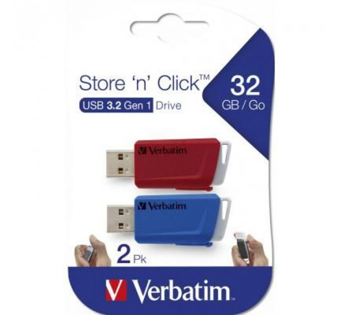 USB флеш накопичувач Verbatim 2x32GB Store 'n' Click Red/Blue USB 3.2 (49308)