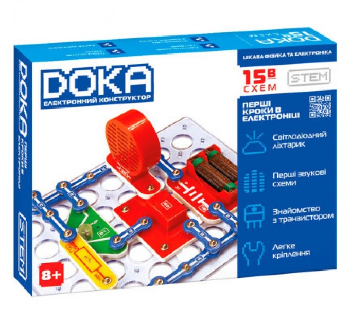 Конструктор DOKA електронний Перші кроки в електроніці (Набір В, 15 схем) (D70710)