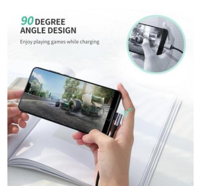 Ugreen Дата кабель USB 2.0 AM to USB-C 1.0m US284 Angled Alum. Braid Black Ugreen (50941)