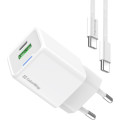 ColorWay Зарядний пристрій ColorWay C101A GaN Mini 20W PD PPS USB-C + USB-A QC4.0 + cable USB-C to USB-C black (CW-CHS062PDC-WT)