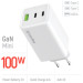 ColorWay Зарядний пристрій ColorWay C101B GaN Mini 100W PD PPS 2xUSB-C + USB-A white (CW-CHS061PD-WT)