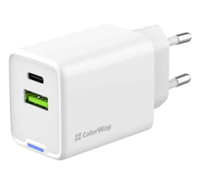 ColorWay Зарядний пристрій ColorWay C101E GaN Mini 45W PD PPS USB-C + USB-A QC4.0 white (CW-CHS060PD-WT)