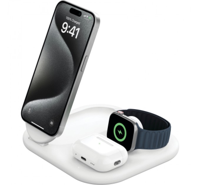 Зарядний пристрій Belkin 3in1 Magnetic Foldable iPhone/Watch/AirPods Qi2 15W white (WIZ029VFWH)