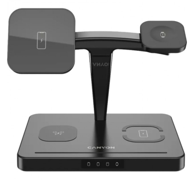 Зарядний пристрій Canyon wireless charger WS-404 15W 4in1 Black (CNS-WCS404)