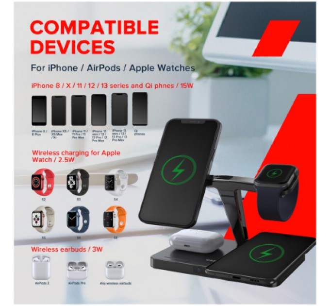 Зарядний пристрій Canyon wireless charger WS-404 15W 4in1 Black (CNS-WCS404)