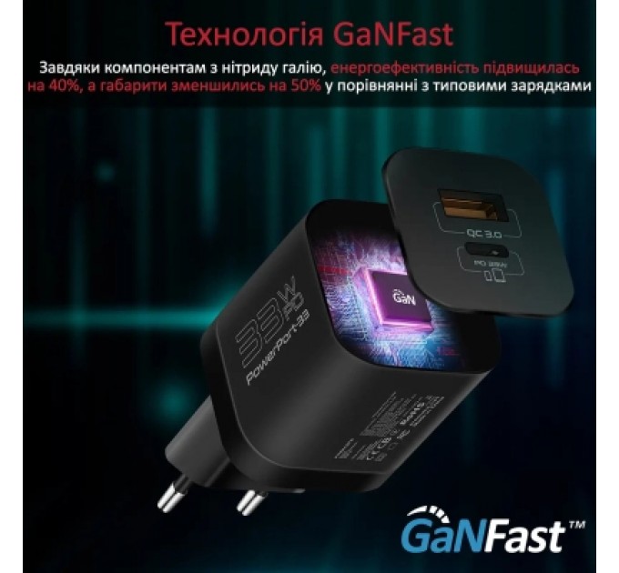 Зарядний пристрій Promate powerport-33.black