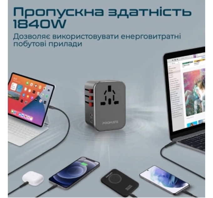Зарядний пристрій Promate tripmate-36w.black