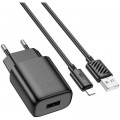 Зарядний пристрій HOCO C134A Solid USB + cable USB to Lightning Black (6942007621311)