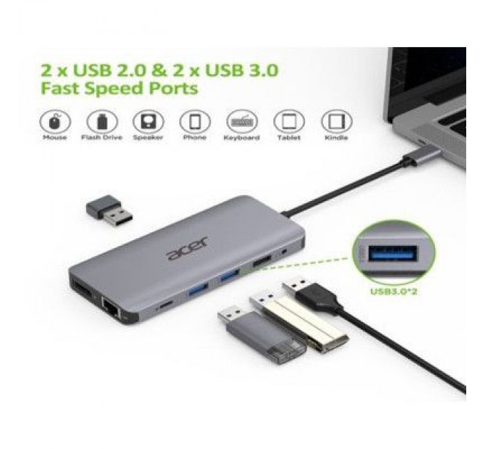 Порт-реплікатор Acer 12in1 Type C dongle USB3.2, USB2.0, SD/TF, HDMI, PD, DP ... (HP.DSCAB.009)