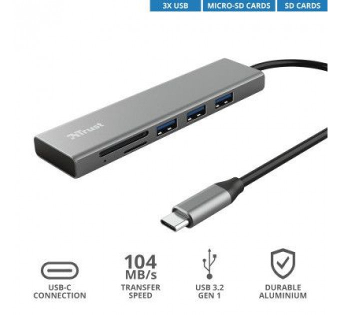 Концентратор Trust HALYX FAST 3USB+CARD READER USB-C ALUMINIUM (24191_TRUST)