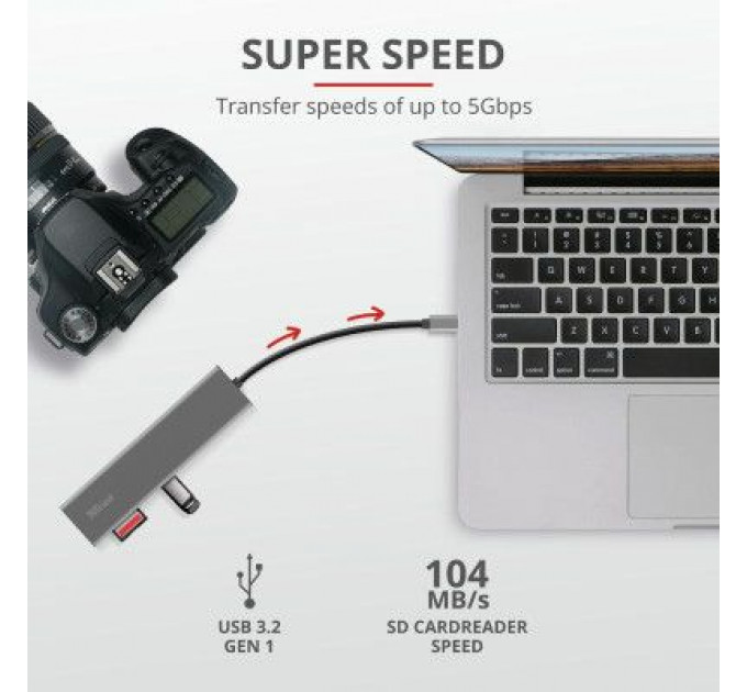 Концентратор Trust HALYX FAST 3USB+CARD READER USB-C ALUMINIUM (24191_TRUST)