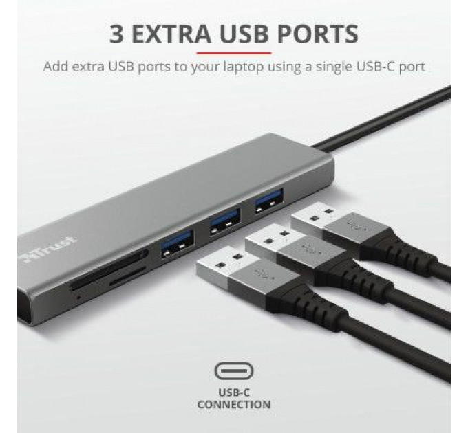 Концентратор Trust HALYX FAST 3USB+CARD READER USB-C ALUMINIUM (24191_TRUST)