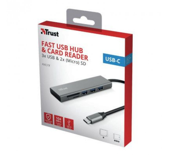 Концентратор Trust HALYX FAST 3USB+CARD READER USB-C ALUMINIUM (24191_TRUST)