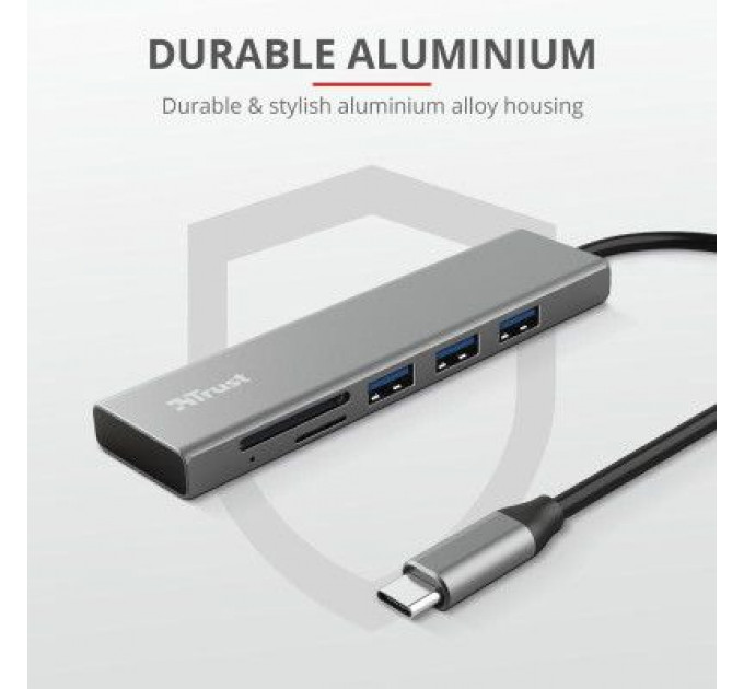 Концентратор Trust HALYX FAST 3USB+CARD READER USB-C ALUMINIUM (24191_TRUST)