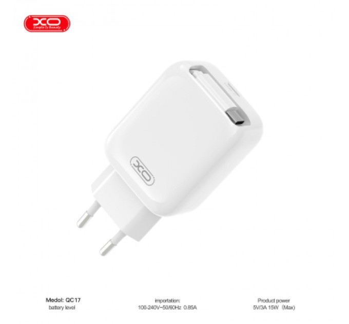 Зарядний пристрій XO 1xUSB-C PD30W GaN + cable USB-C to USB-C (XO-QC17)
