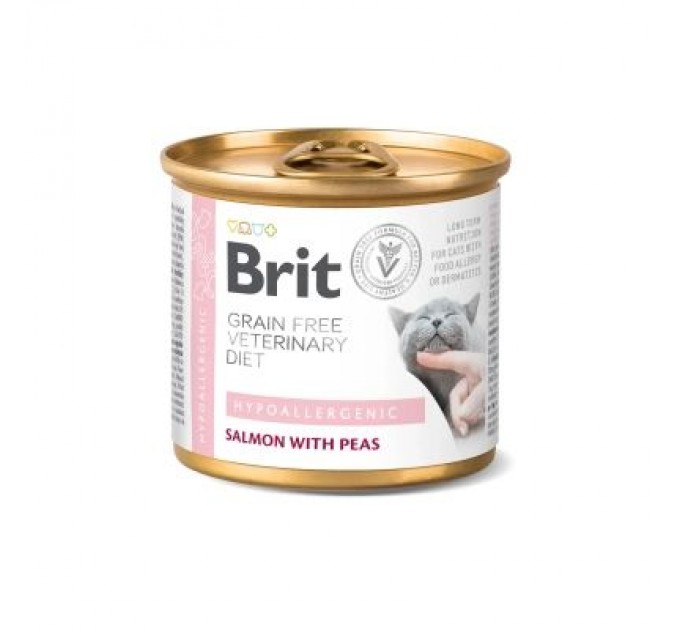 Консерви для котів Brit GF VetDiets Cat Hypoallergenic лосось та горох 200 г (8595602549825)