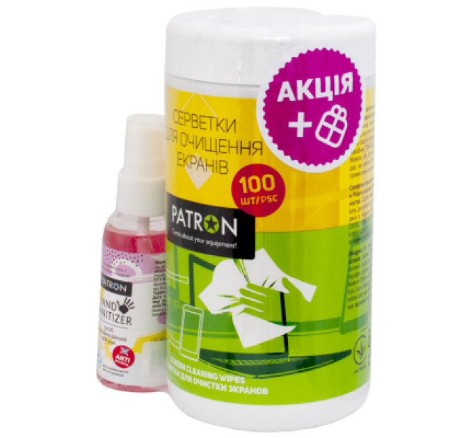 Patron Універсальний чистячий набір Patron Screen wipes 100pcs F3-027 + Hand sanitizer 50ml (CS-PN-F3-050)