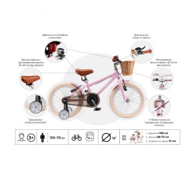 Дитячий велосипед Miqilong RM Рожевий 16" (ATW-RM16-PINK)