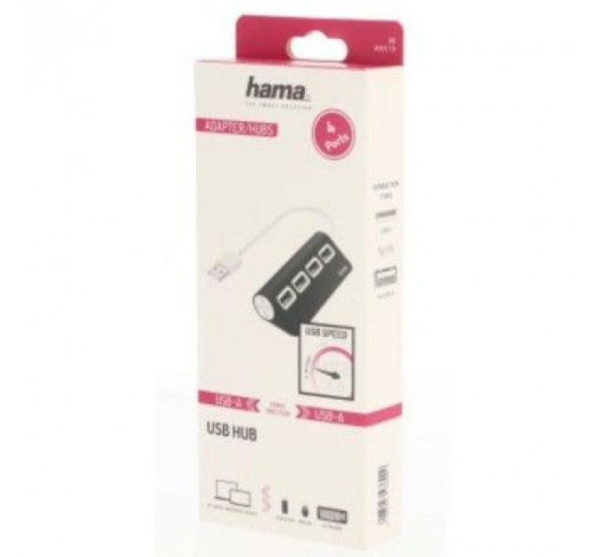 Концентратор Hama 4 Ports USB 2.0 Black/White (00200119)