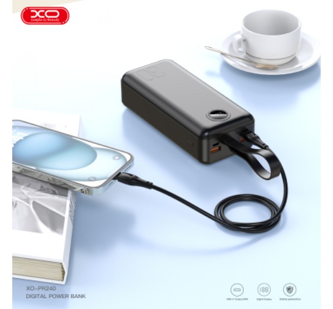 Батарея універсальна XO 30000mAh, PD/20W, QC/22.5W, with light, black (PR240_Black)