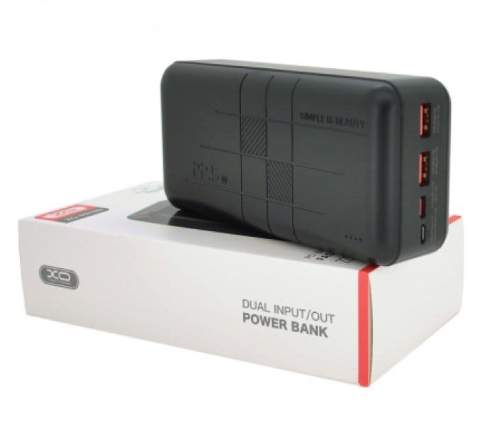 Батарея універсальна XO 30000mAh, PD/20W, QC3.0/22.5W, Input(Type-C,MicroUSB), Output(2*USB,Type-C), Black (XO-PR189B / 29189)