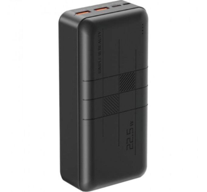 Батарея універсальна XO 30000mAh, PD/20W, QC3.0/22.5W, Input(Type-C,MicroUSB), Output(2*USB,Type-C), Black (XO-PR189B / 29189)