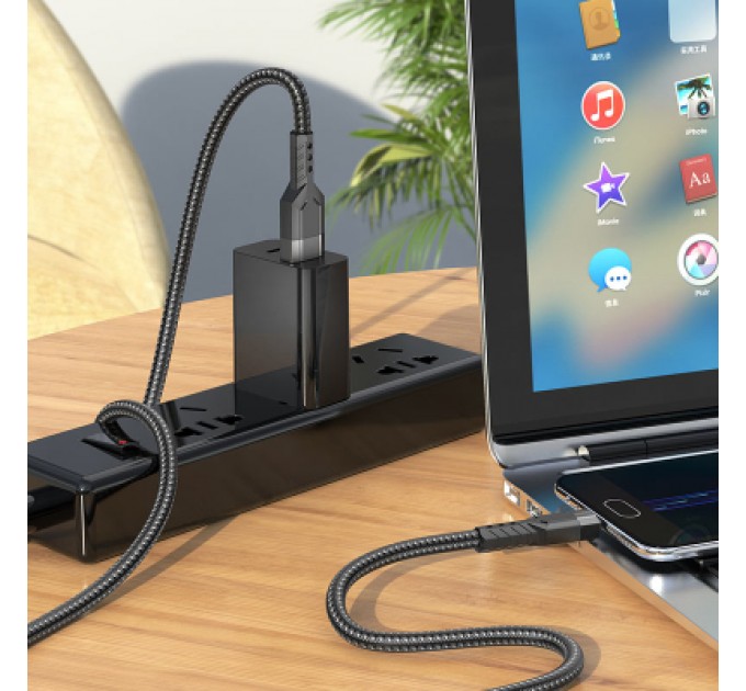 Дата кабель USB 2.0 AM to Micro 5P 1.2m 2.4A nylon aluminum U110 black HOCO (6931474770585)