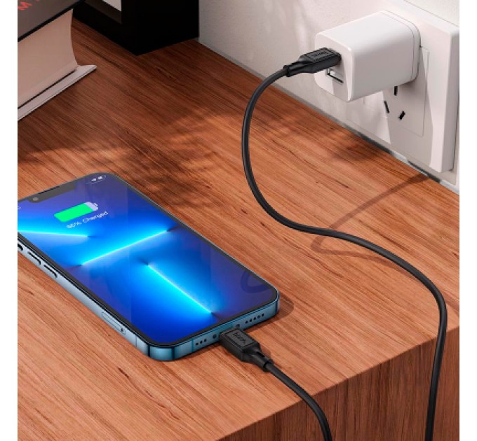 Дата кабель USB-C to Lightning 1.0m Cool silicone PD 20W X90 black HOCO (6931474788382)