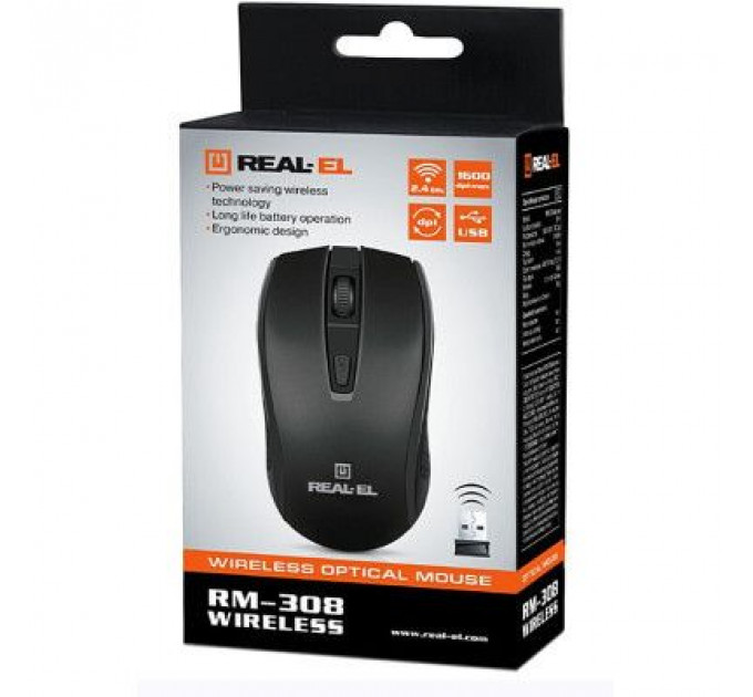 Мишка REAL-EL RM-308 Wireless Black