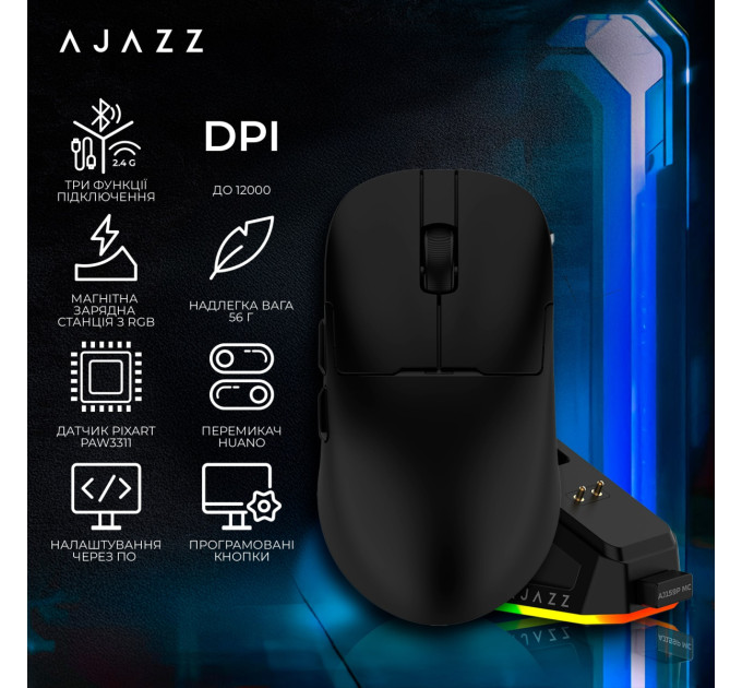 Ajazz Миша бездротова Ajazz AJ159P MC Black (AJ159P-MC-B)