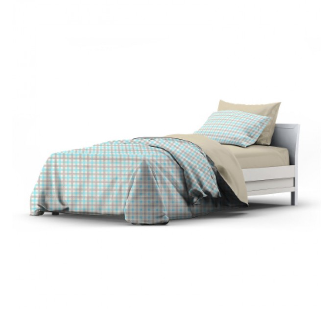Постільна білизна Home Line Клітинка кухонна бежево-бірюзовий/бежевий, бязь, полуторний (184229)