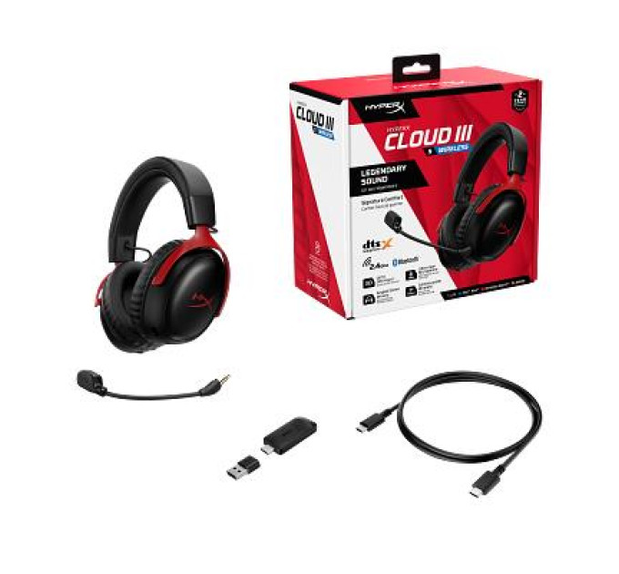 HyperX Навушники HyperX Cloud III S Wireless/USB-A/USB-C Black/Red (A59Z0AA)