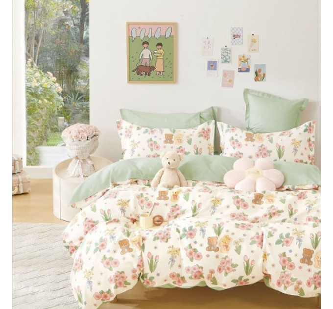 Постільна білизна Home Line Сатин Твіл Ведмежата та зайчата на галявині полуторний (176088)