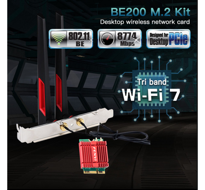 Fenvi Бездротовий адаптер Fenvi FV-BE200NG Wi-Fi 7, Bluetooth 5.4 Adapter, Tri-band 2.4G/5G/6GHz